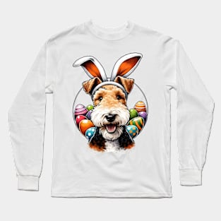 Wire Fox Terrier with Bunny Ears Celebrates Easter Festivities Long Sleeve T-Shirt